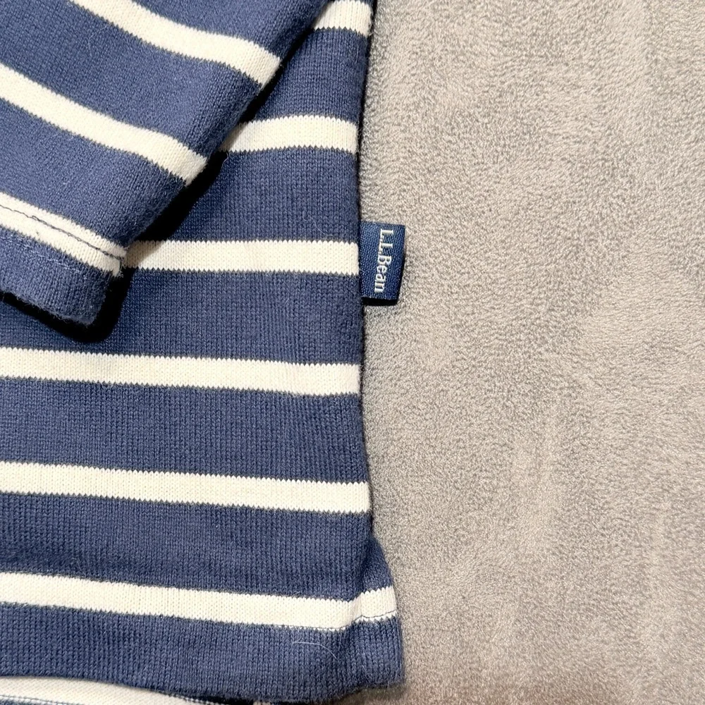 L.L.Bean Womens Heritage Mariner Top L Petite Funnel Neck Stripe Cotton Nautical